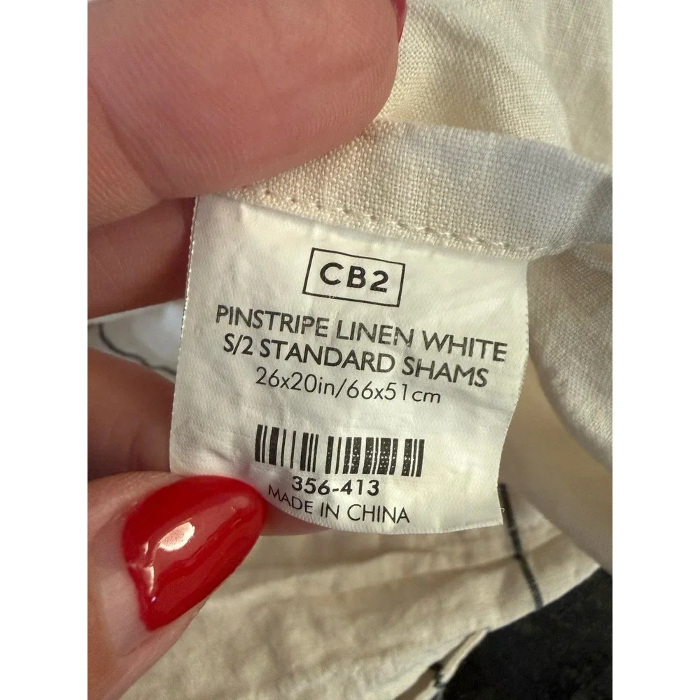 CB2 100% Linen Twin Duvet Cover 66x84 Pinstripe Black Cream & 2 Standard‎ Shams